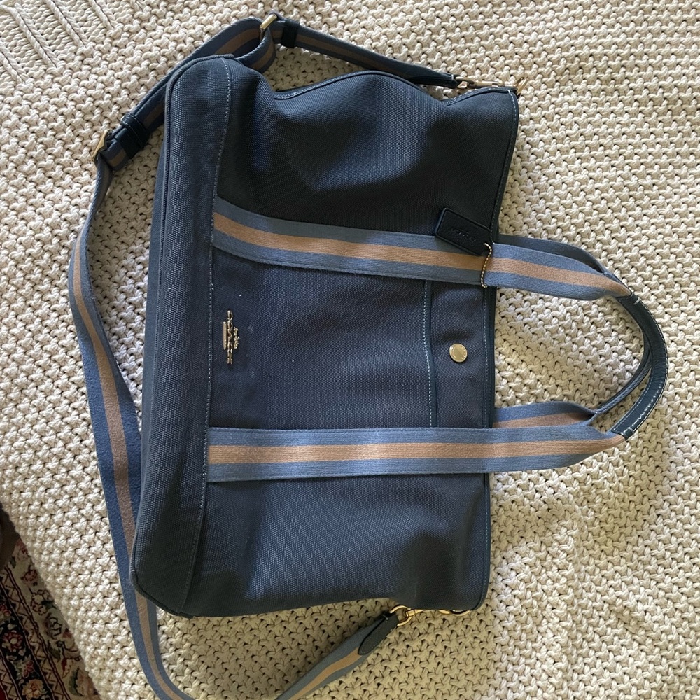 Coach Blue and Tan Messenger Bag with Leather Trim